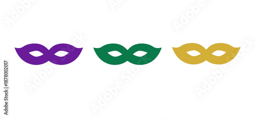 Mardi Gras Carnival Masks Set in Purple, Green and Gold Colors