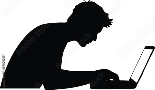 Minimalist Digital User Illustration, Man Working on Computer Profile, vector, illustration, silhouette