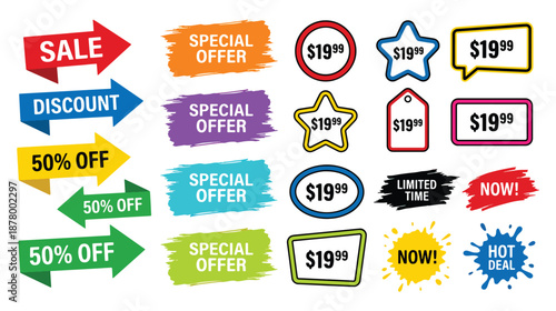 Sale Badges, Discount Arrows and Price Tags Vector Set