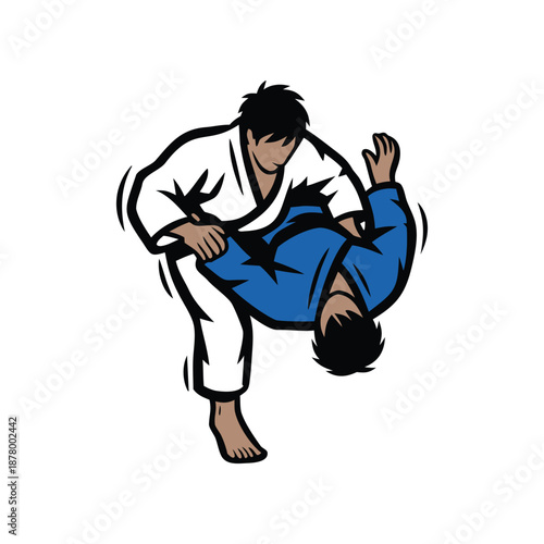 Judo Martial Arts Athletes Illustration of Ippon Seoi Nage Shoulder Throw Technique Vector
