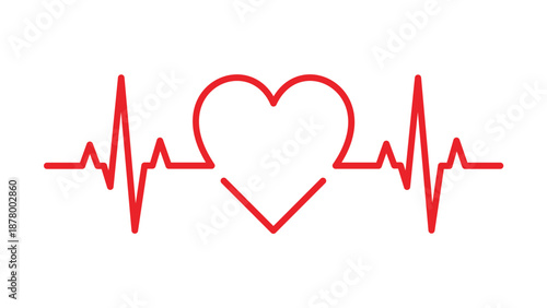 Red heartbeat rhythm line with heart shape vector illustration icon isolated on white background