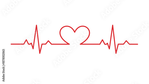 Red heartbeat pulse line forming a heart shape vector illustration icon isolated on white background