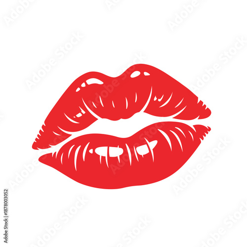Red lipstick kiss mark on white background vector illustration icon in flat cartoon style