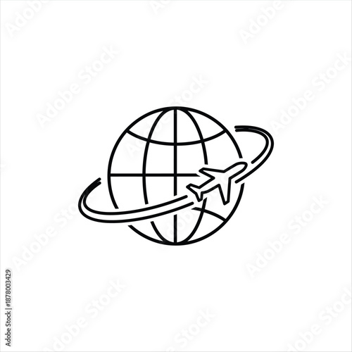 Global Travel Airplane Around World Line Art Vector