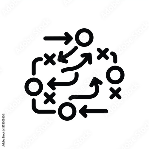 Strategy Game Plan Icon with Arrows and X Marks Solid Vector