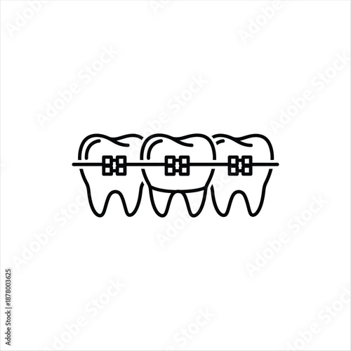  Teeth with Braces Orthodontics Line Art Vector