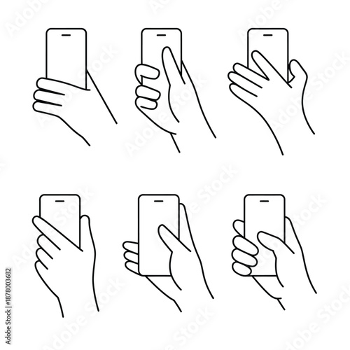 Minimal Line of Hands Holding a Smartphone in Various Grips
