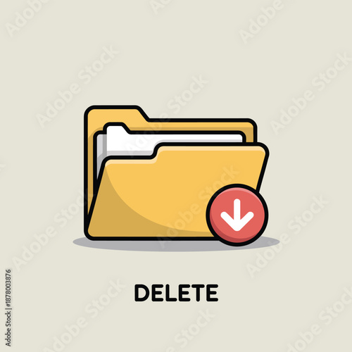 Yellow folder with red delete button and downward arrow