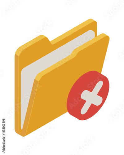 Yellow folder with red delete symbol in isometric view