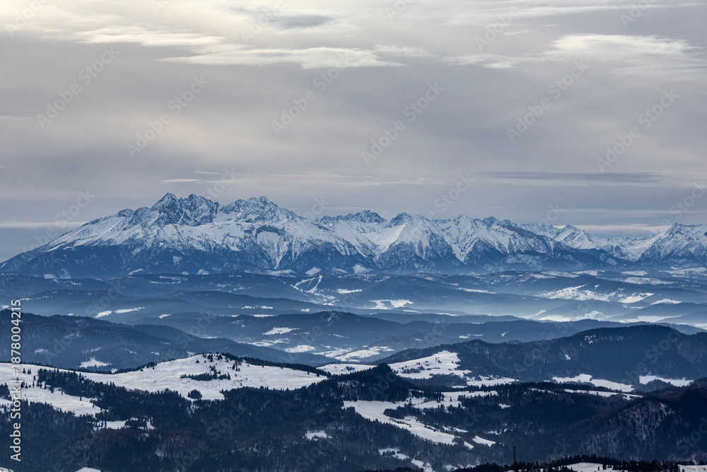 Fototapeta premium View of the snow-covered Tatras in Poland