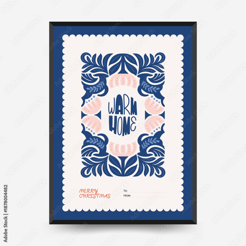 Obraz premium Merry Christmas and Happy New Year vertical flyer or poster template. Modern trendy Matisse minimal style. Hand drawn design for wallpaper, wall decor, print, postcard, cover, template, banner.