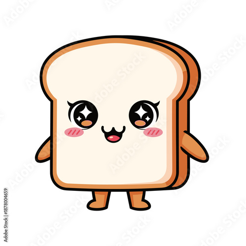 Cute cartoon bread character with smiling face and rosy cheeks