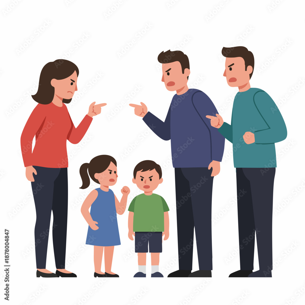 Obraz premium Flat Style Family Conflict and Quarrel with Angry Expression Illustration