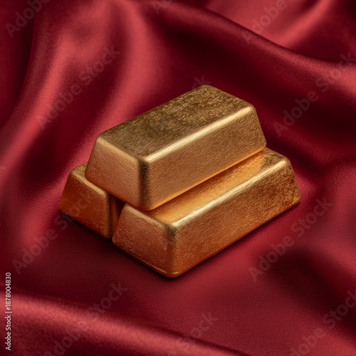 Wallpaper Mural Asian finance symbol with Chinese Gold Ingot on Red Silk Background for Chinese New Year, Chinese Gold Ingot Symbol of Wealth and Prosperity, Chinese Gold  Luxury Festive finance concept Torontodigital.ca
