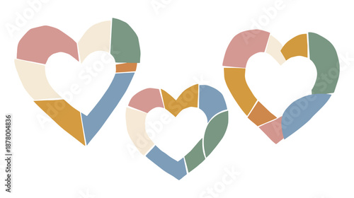 Abstract Geometric Heart Shapes in Soft Color Segments – Modern Love, Relationship and Decorative Vector Illustration