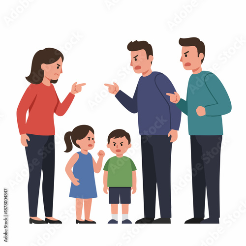 Flat Style Family Conflict and Quarrel with Angry Expression Illustration
