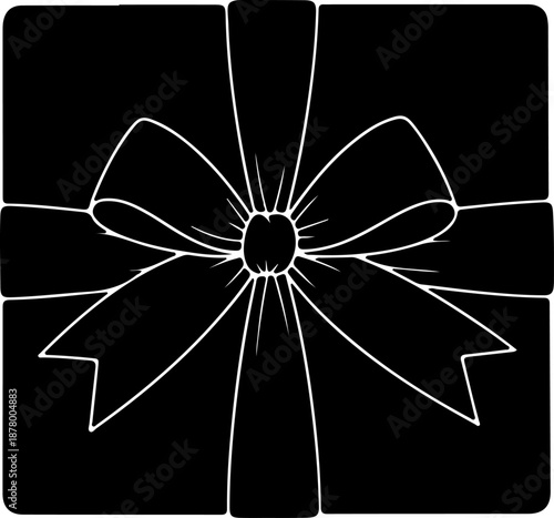 Black gift box with a white ribbon and bow, a simple elegant present