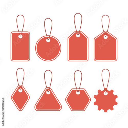 Red price tags collection with white border and hanging loops