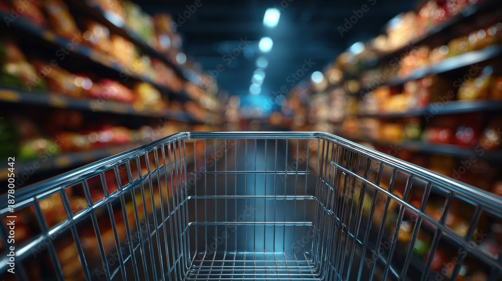 custom made wallpaper toronto digitalShopping cart in a supermarket aisle filled with produce 