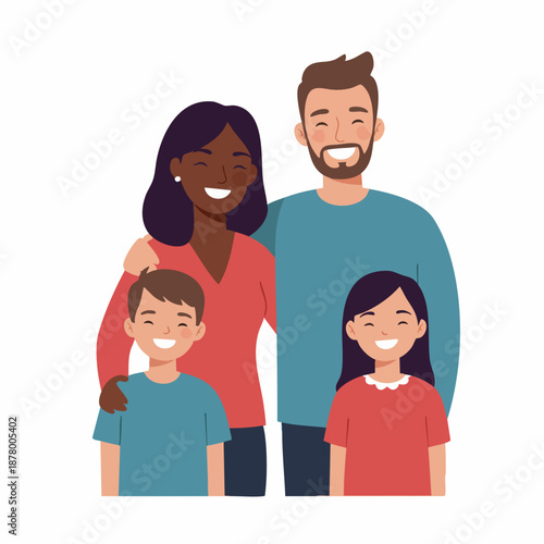 Flat Style Adorable Family Portrait with Two Children Illustration