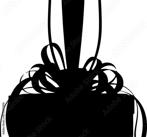 Silhouette of a gift box with a large ribbon and bow, perfect for celebrations