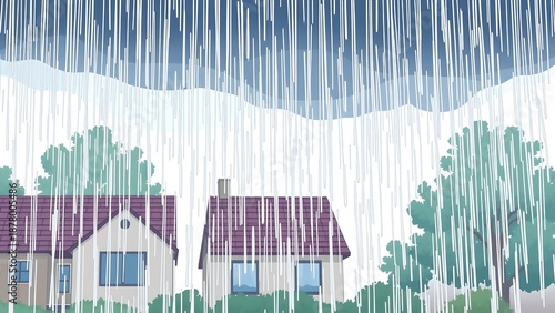 Rain Falling from House Roof