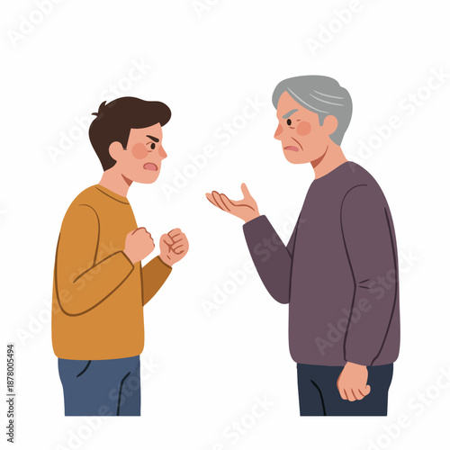 Illustration of Angry Teenager Arguing with Senior Man Family Conflict