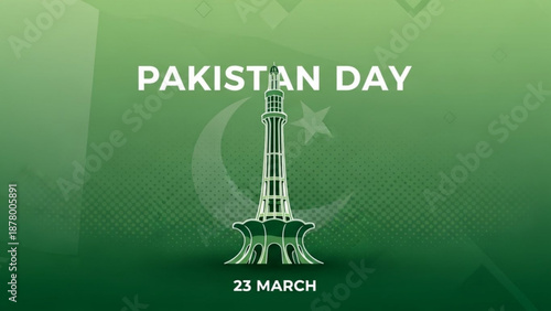 Minar-e-Pakistan on Pakistan Day 23 March, Green Background, Monument and National Day
