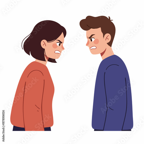 Flat Illustration Couple Arguing with Angry Expression Conflict Scene