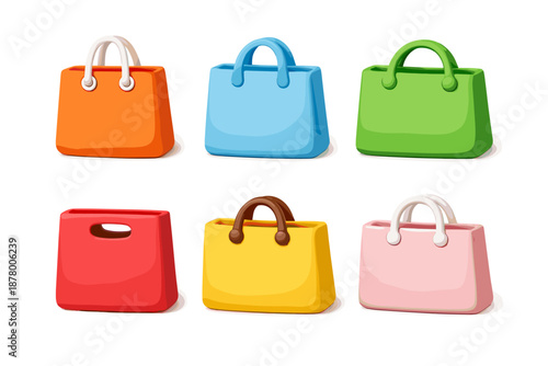 Collection of colorful shopping bags with handles, perfect for retail and e-commerce