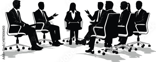 This title emphasizes the circular arrangement and interactive vibe—ideal for visuals about teamwork, communication, and corporate culture.