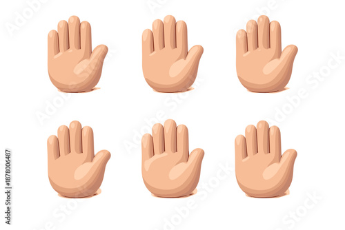 Collection of six cartoon hands with open palms raised in a stop gesture