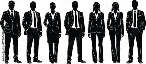 This title highlights the mix of gender, attire, and professional stance—perfect for workplace diversity, HR visuals, and branding.