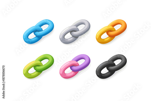 Collection of colorful chain link icons representing connection and unity in a graphic design
