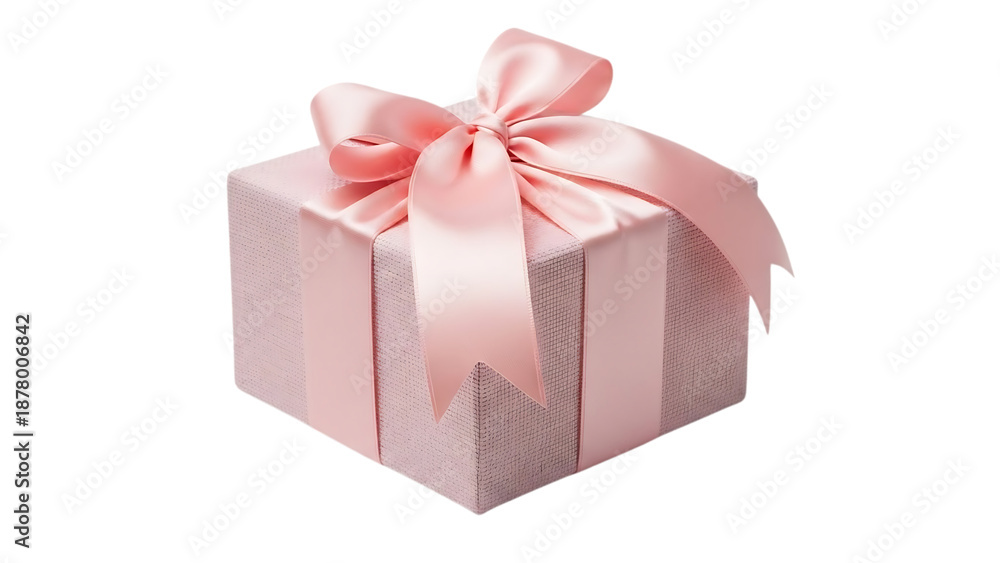 Obraz premium Elegant pink gift box with satin ribbon bow isolated on transparent background