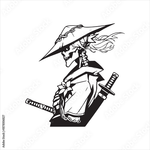 skull samurai with katana swords and hat
