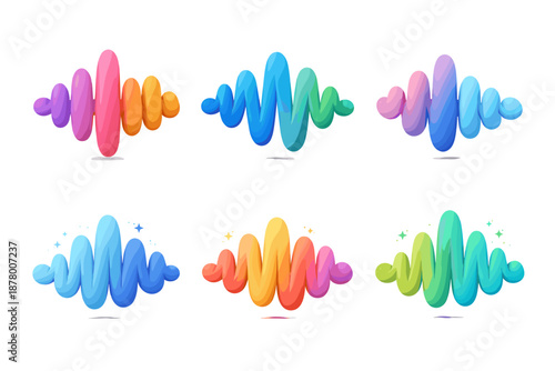 Collection of colorful sound wave icons with a playful, cartoonish style