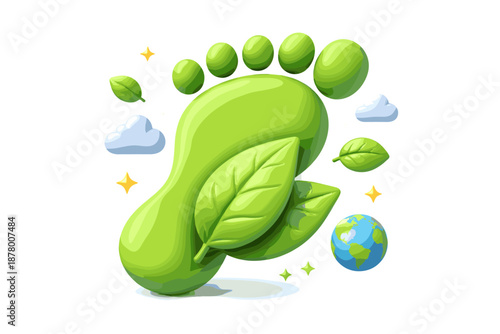 Green footprint with leaves and planet Earth, symbolizing ecological balance and sustainability