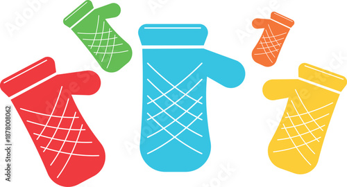 knitted winter mittens with a checkered pattern, colorful mittens