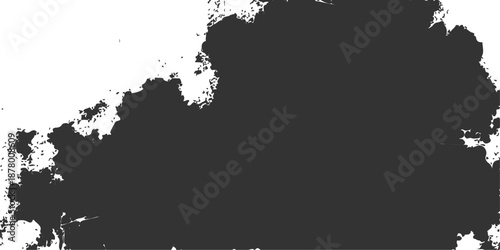 Abstract grunge vector design featuring a dirty ink texture with a black paint splash border and splatter stains on a floral paper pattern background
