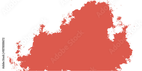 A vibrant red watercolor paint splash creates a grunge texture background with ink splatter elements and an artistic brush stroke pattern for a Christmas decoration illustration