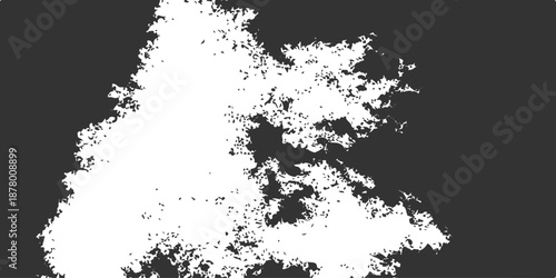 An abstract black ink splat creates a grungy paint texture with a spray splatter pattern on a white paper background framed by a dirty floral silhouette border design