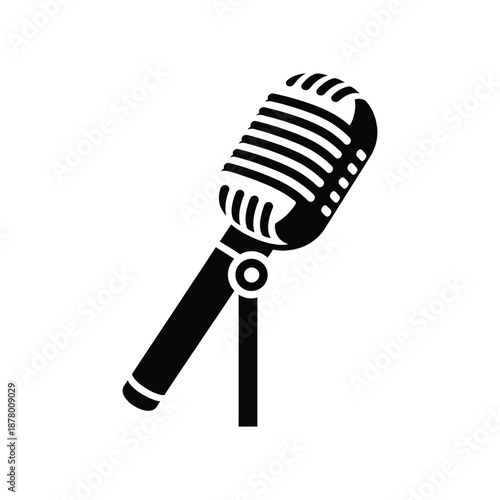 Black and white vintage microphone isolated on transparent background
