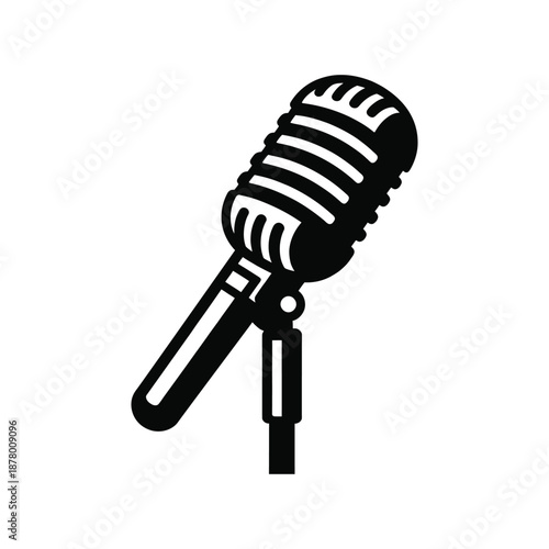 Black and white illustration of microphone isolated on transparent background