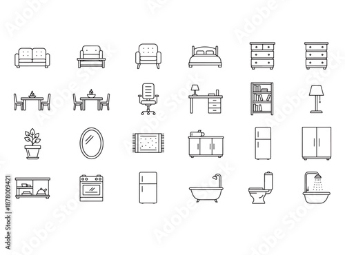 Furniture Outline Top View Vector Icons – Floor Plan CAD Elements for Interior Design