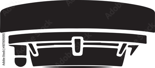 Black beret cap with chin strap and flat crown isolated on transparent background