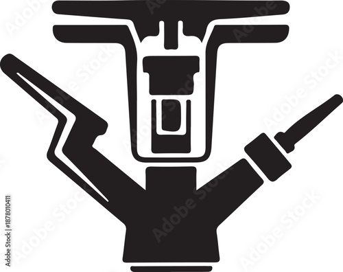 Pump or valve mechanism icon with pipes and handles isolated on transparent background