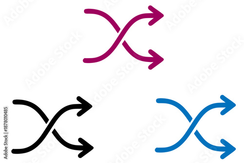 Colorful shuffle arrows icon set. Isolated vector illustration.