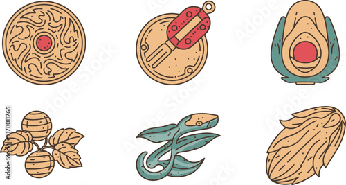 Line art vector set of 4 honeycomb patterns hexagonal cells honey drip bee larva and pollen cell