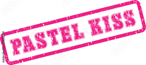 Vibrant pink distressed rubber stamp effect displaying a romantic pastel kiss message for heartfelt design projects